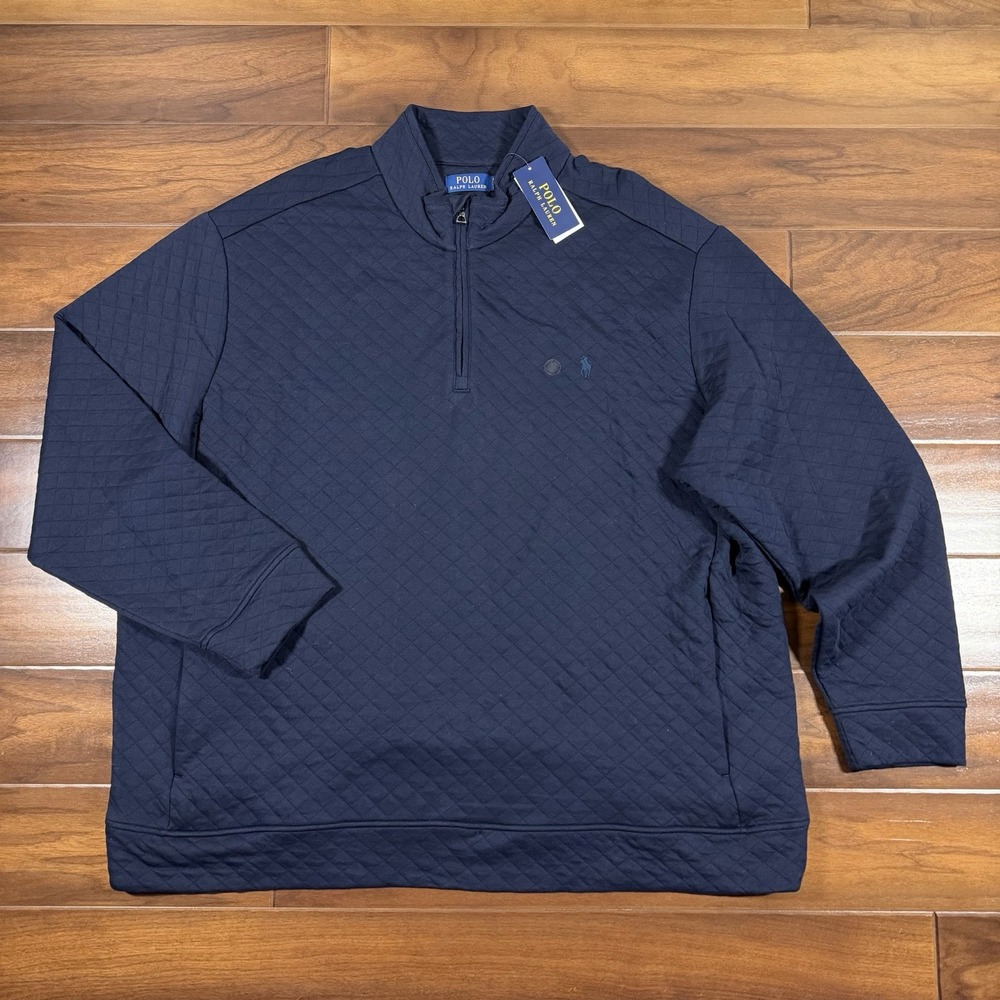 Polo Ralph Lauren Men's Size 2XLT Blue Quilted Quarter Zip Pullover Long Sleeve